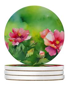 Iowa Wild Prairie Roses in Watercolor Large Sandstone Coasters Pack of 4 Absorbent Round Coasters Decor Gifts for Men or Women, 4 in, Multicolor