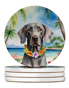 Weimaraner Luau Large Sandstone Coasters Pack of 4 Absorbent Round Coasters Decor Gifts for Men or Women, 4 in, Multicolor