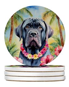 Neapolitan Mastiff Luau Large Sandstone Coasters Pack of 4 Absorbent Round Coasters Decor Gifts for Men or Women, 4 in, Multicolor