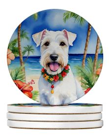 Sealyham Terrier Luau Large Sandstone Coasters Pack of 4 Absorbent Round Coasters Decor Gifts for Men or Women, 4 in, Multicolor