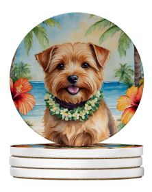 Norfolk Terrier Luau Large Sandstone Coasters Pack of 4 Absorbent Round Coasters Decor Gifts for Men or Women, 4 in, Multicolor