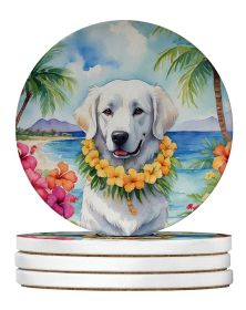 Kuvasz Luau Large Sandstone Coasters Pack of 4 Absorbent Round Coasters Decor Gifts for Men or Women, 4 in, Multicolor