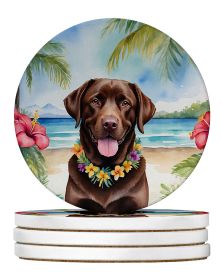 Chocolate Labrador Retriever Luau Large Sandstone Coasters Pack of 4 Absorbent Round Coasters Decor Gifts for Men or Women, 4 in, Multicolor