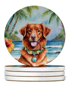 Nova Scotia Duck Tolling Retriever Luau Large Sandstone Coasters Pack of 4 Absorbent Round Coasters Decor Gifts for Men or Women, 4 in, Multicolor