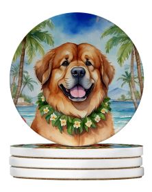 Tibetan Mastiff Luau Large Sandstone Coasters Pack of 4 Absorbent Round Coasters Decor Gifts for Men or Women, 4 in, Multicolor