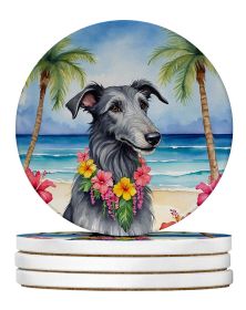 Scottish Deerhound Luau Large Sandstone Coasters Pack of 4 Absorbent Round Coasters Decor Gifts for Men or Women, 4 in, Multicolor