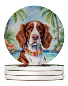 Welsh Springer Spaniel Luau Large Sandstone Coasters Pack of 4 Absorbent Round Coasters Decor Gifts for Men or Women, 4 in, Multicolor