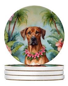 Rhodesian Ridgeback Luau Large Sandstone Coasters Pack of 4 Absorbent Round Coasters Decor Gifts for Men or Women, 4 in, Multicolor