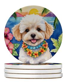 Maltipoo Luau Large Sandstone Coasters Pack of 4 Absorbent Round Coasters Decor Gifts for Men or Women, 4 in, Multicolor