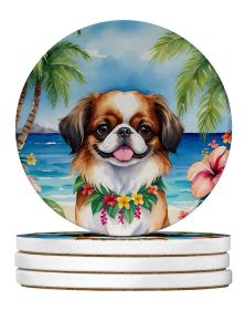 Japanese Chin Luau Large Sandstone Coasters Pack of 4 Absorbent Round Coasters Decor Gifts for Men or Women, 4 in, Multicolor