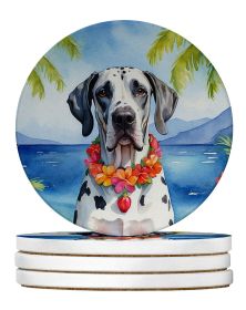 Great Dane Luau Large Sandstone Coasters Pack of 4 Absorbent Round Coasters Decor Gifts for Men or Women, 4 in, Multicolor