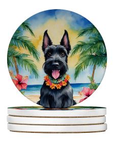 Scottish Terrier Luau Large Sandstone Coasters Pack of 4 Absorbent Round Coasters Decor Gifts for Men or Women, 4 in, Multicolor