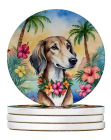 Saluki Luau Large Sandstone Coasters Pack of 4 Absorbent Round Coasters Decor Gifts for Men or Women, 4 in, Multicolor