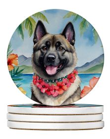 Norwegian Elkhound Luau Large Sandstone Coasters Pack of 4 Absorbent Round Coasters Decor Gifts for Men or Women, 4 in, Multicolor