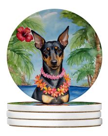 Manchester Terrier Luau Large Sandstone Coasters Pack of 4 Absorbent Round Coasters Decor Gifts for Men or Women, 4 in, Multicolor