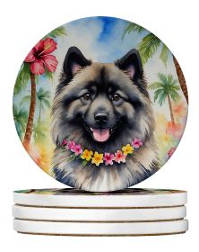 Keeshond Luau Large Sandstone Coasters Pack of 4 Absorbent Round Coasters Decor Gifts for Men or Women, 4 in, Multicolor