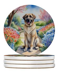 Anatolian Shepherd Spring Garden Large Sandstone Coasters Pack of 4 Absorbent Round Coasters Decor Gifts for Men or Women, 4 in, Multicolor