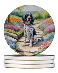 English Setter Spring Path Large Sandstone Coasters Pack of 4 Absorbent Round Coasters Decor Gifts for Men or Women, 4 in, Multicolor