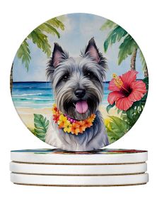 Skye Terrier Luau Large Sandstone Coasters Pack of 4 Absorbent Round Coasters Decor Gifts for Men or Women, 4 in, Multicolor