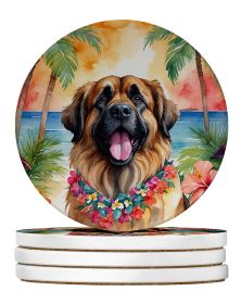 Leonberger Luau Large Sandstone Coasters Pack of 4 Absorbent Round Coasters Decor Gifts for Men or Women, 4 in, Multicolor