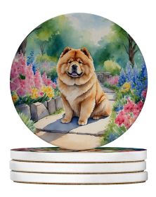 Chow Chow Spring Path Large Sandstone Coasters Pack of 4 Absorbent Round Coasters Decor Gifts for Men or Women, 4 in, Multicolor