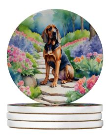 Bloodhound Spring Path Large Sandstone Coasters Pack of 4 Absorbent Round Coasters Decor Gifts for Men or Women, 4 in, Multicolor