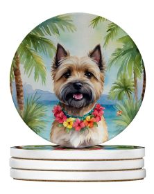 Cairn Terrier Luau Large Sandstone Coasters Pack of 4 Absorbent Round Coasters Decor Gifts for Men or Women, 4 in, Multicolor