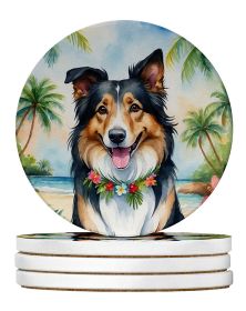 Collie Luau Large Sandstone Coasters Pack of 4 Absorbent Round Coasters Decor Gifts for Men or Women, 4 in, Multicolor