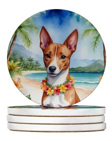 Basenji Luau Large Sandstone Coasters Pack of 4 Absorbent Round Coasters Decor Gifts for Men or Women, 4 in, Multicolor