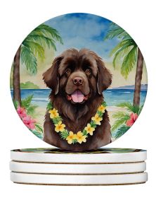 Newfoundland Luau Large Sandstone Coasters Pack of 4 Absorbent Round Coasters Decor Gifts for Men or Women, 4 in, Multicolor