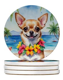 Chihuahua Luau Large Sandstone Coasters Pack of 4 Absorbent Round Coasters Decor Gifts for Men or Women, 4 in, Multicolor