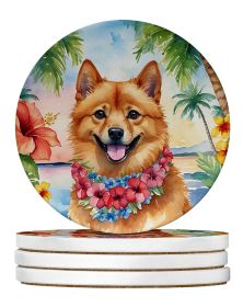 Finnish Spitz Luau Large Sandstone Coasters Pack of 4 Absorbent Round Coasters Decor Gifts for Men or Women, 4 in, Multicolor