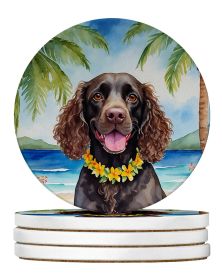 American Water Spaniel Luau Large Sandstone Coasters Pack of 4 Absorbent Round Coasters Decor Gifts for Men or Women, 4 in, Multicolor