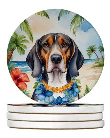 American English Coonhound Luau Large Sandstone Coasters Pack of 4 Absorbent Round Coasters Decor Gifts for Men or Women, 4 in, Multicolor