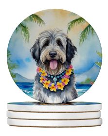 Bergamasco Sheepdog Luau Large Sandstone Coasters Pack of 4 Absorbent Round Coasters Decor Gifts for Men or Women, 4 in, Multicolor