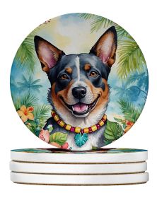 Australian Cattle Dog Luau Large Sandstone Coasters Pack of 4 Absorbent Round Coasters Decor Gifts for Men or Women, 4 in, Multicolor