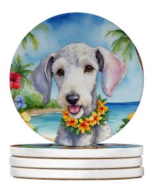 Bedlington Terrier Luau Large Sandstone Coasters Pack of 4 Absorbent Round Coasters Decor Gifts for Men or Women, 4 in, Multicolor