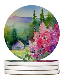 Idaho Syringa in Watercolor Large Sandstone Coasters Pack of 4 Absorbent Round Coasters Decor Gifts for Men or Women, 4 in, Multicolor