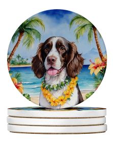 English Springer Spaniel Luau Large Sandstone Coasters Pack of 4 Absorbent Round Coasters Decor Gifts for Men or Women, 4 in, Multicolor