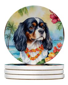 Cavalier Spaniel Luau Large Sandstone Coasters Pack of 4 Absorbent Round Coasters Decor Gifts for Men or Women, 4 in, Multicolor