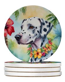 Dalmatian Luau Large Sandstone Coasters Pack of 4 Absorbent Round Coasters Decor Gifts for Men or Women, 4 in, Multicolor