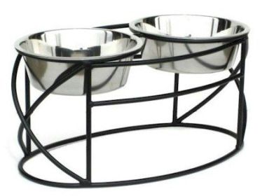 Oval Cross Double Raised Feeder (Option: Large/Black)