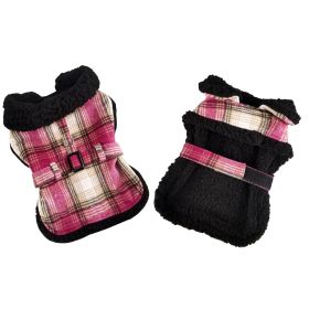 Sherpa-Lined Dog Harness Coat (Color: Hot Pink & Tan Plaid, size: X-Small)